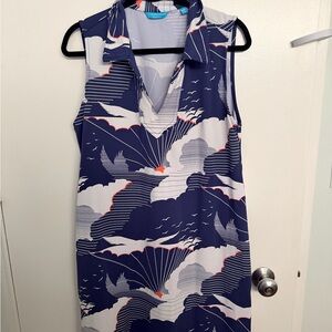 Tori Richard Blue and White Collared Dress